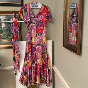 Holly Harp 80s Vintage Floral Dress 2 PC Size Flower & Belt Head Wrap 4 6 8 M